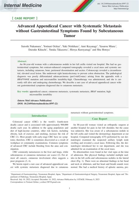 (PDF) Advanced Appendiceal Cancer with Systematic Metastasis without Gastrointestinal Symptoms ...