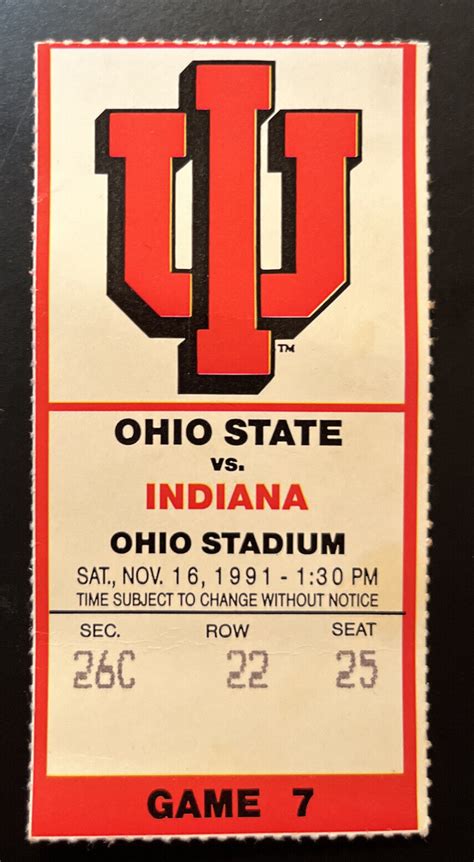 Ohio State vs Indiana Football Game Day Ticket Stub 11/16/1991 Game 7 | eBay