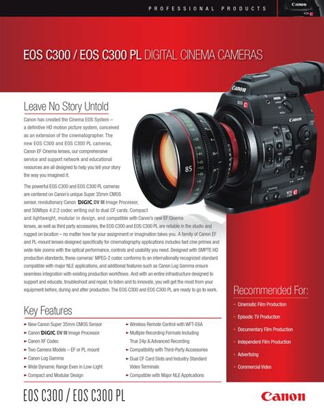 CANON EOS C300 BROCHURE & SPECS Pdf Download | ManualsLib