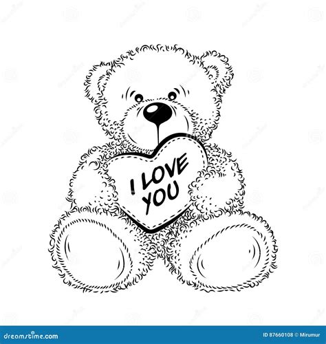 Drawing Teddy Bear with Heart Stock Vector - Illustration of sketch ...