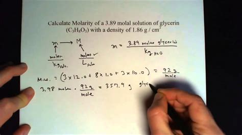 Convert molality to molarity of a glycerin solution - How to from m to M - YouTube