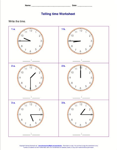 Telling time worksheets for 2nd grade