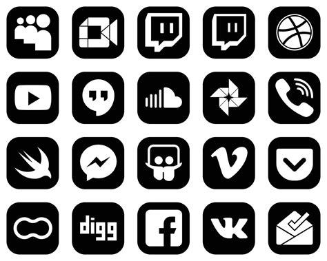 20 Attractive White Social Media Icons on Black Background such as ...