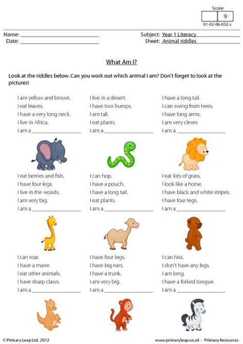 Literacy: Animal riddles Who Am I? | Worksheet | PrimaryLeap.co.uk