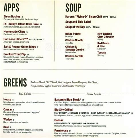 Menu at Ted's Montana Grill steakhouse, Lakewood, 330 S Teller St