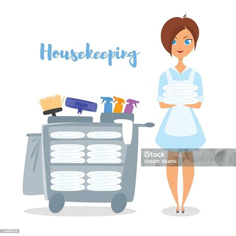 Vector Cartoon Style Illustration Of Hotel Housekeeper Stock Illustration - Download Image Now ...