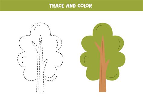 Trace and color cartoon tree. Worksheet for children. 8460238 Vector Art at Vecteezy