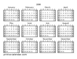 Download 2058 Printable Calendars