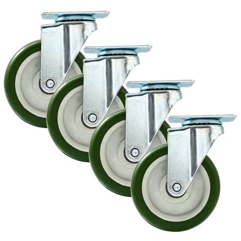 5" Green Heavy Duty Swivel Caster Polyurethane PU Wheels - No Brake ...