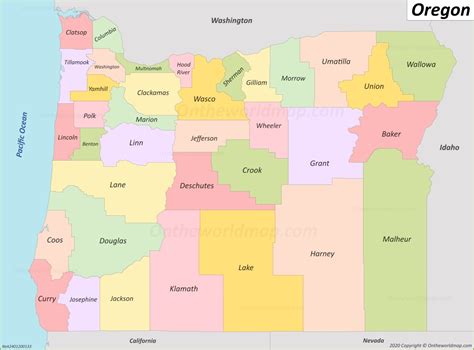 Oregon County Map - List of counties in Oregon - Ontheworldmap.com