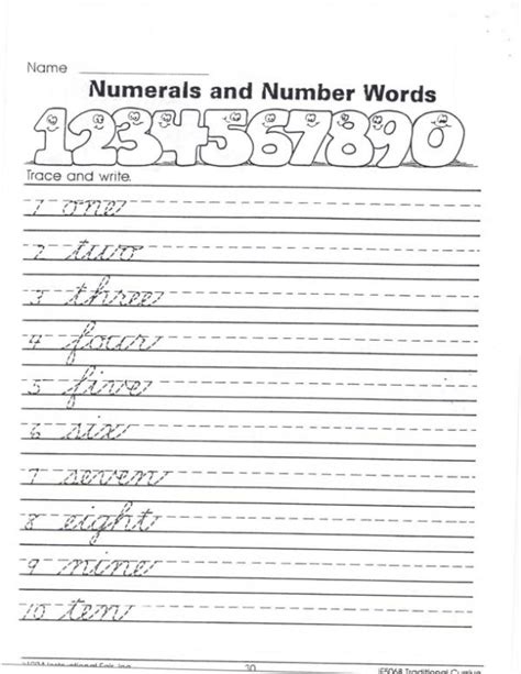 Cursive Numbers Worksheets