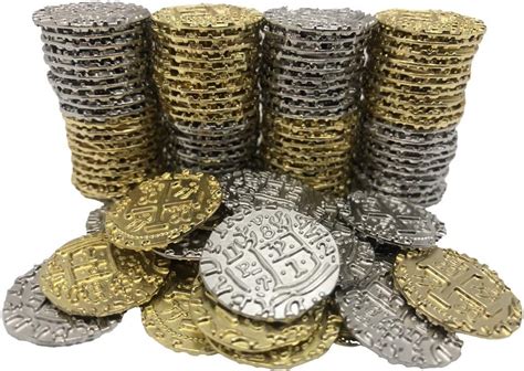 Amazon.com: Metal Pirate Coins - Silver and Gold Treasure Coin Set ...