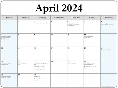 April 2024 with holidays calendar