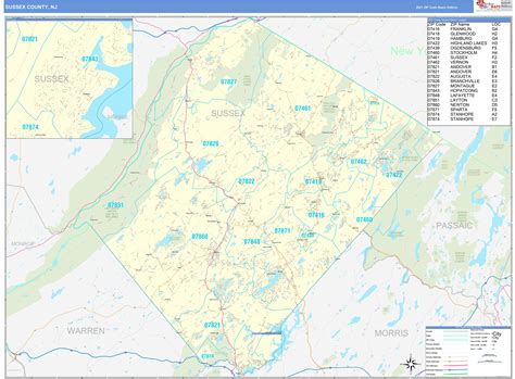 Sussex County Nj Zip Code Wall Map Red Line Style By Marketmaps | Images and Photos finder