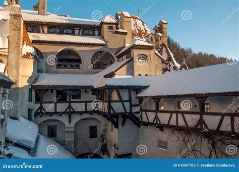 Courtyard of the Bran Castle in Winter Stock Image - Image of medieval, horror: 61087783