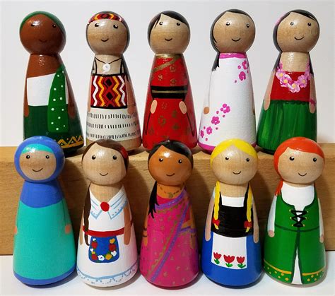 Girls of the World Peg Doll, Wooden Peg Dolls, International Toy Set, International Home Decor ...