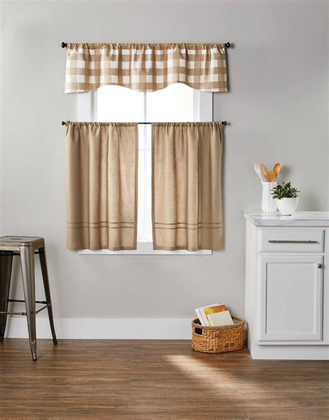 Better Homes & Gardens Checks N Solids 3 Piece Kitchen Curtain Set - Walmart.com