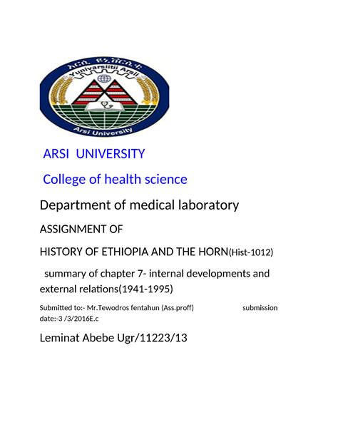 Leminat Abebe-history assignment - ARSI UNIVERSITY College of health science Department of ...