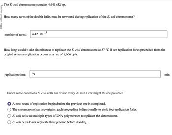 Answered: In the replication of the E. coli… | bartleby