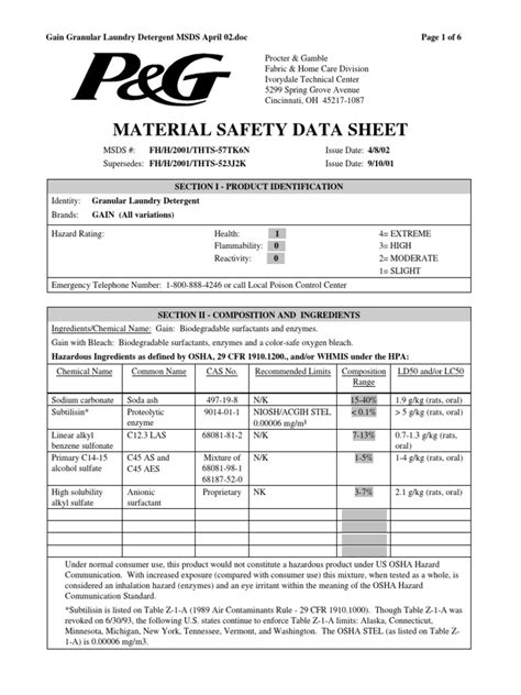 Gain Granular Laundry Detergent[1] | Surfactant | Personal Protective Equipment