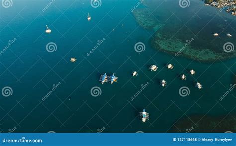 The Beautiful Bay with Boats. Aerial View. Stock Photo - Image of dusk ...