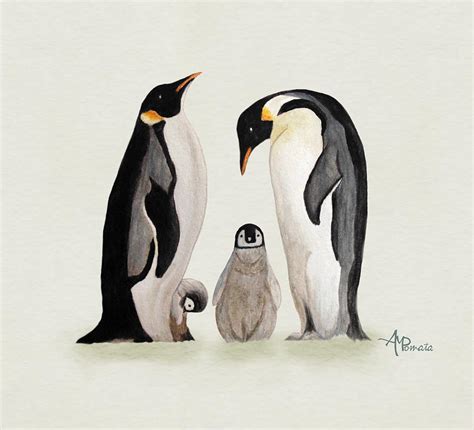 Penguin Family Watercolor Painting by Angeles M Pomata - Pixels