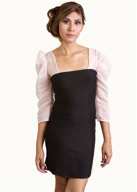 Black Knit Body Contour Dress with Airy Pink Sleeves – amren tulano