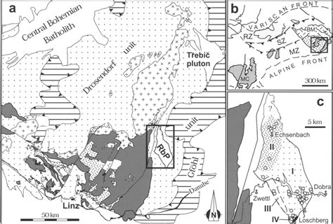 Geological sketch map of the South Bohemian Batholith. (a) Regional... | Download Scientific Diagram