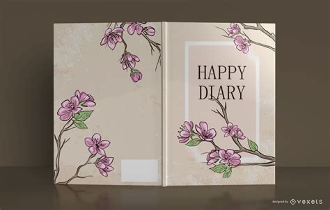 Happy Diary Floral Book Cover Design Vector Download