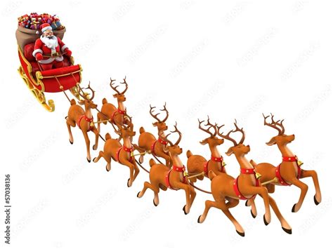 Santa Claus rides reindeer sleigh on Christmas Stock Illustration ...