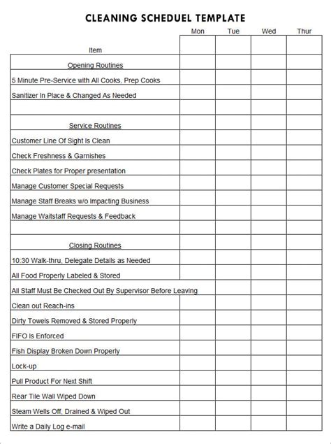 57+ Cleaning Schedule Templates - PDF, DOC, Xls