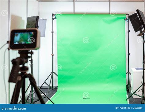 Green Screen Studio Background. Filming or Photography Studio Set with Lights and Filming ...