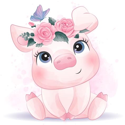 Cute Piggy Clipart With Watercolor Illustration - Etsy