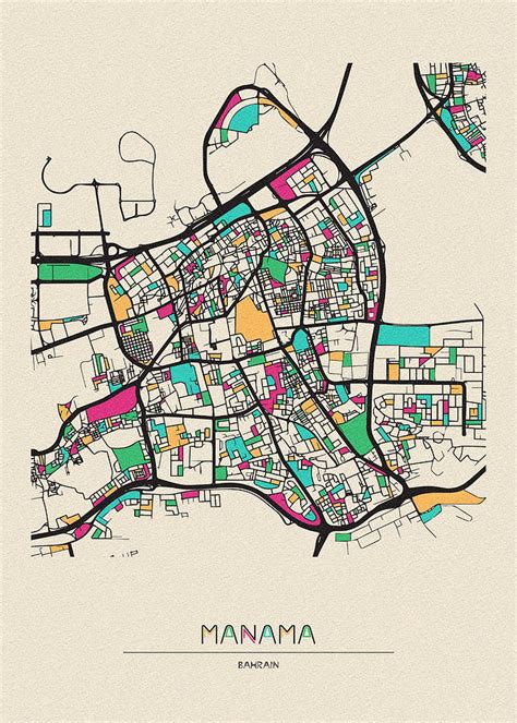 Manama, Bahrain City Map Drawing by Inspirowl Design - Fine Art America