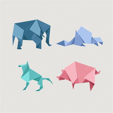 Premium Vector | Origami wild and farm animal set