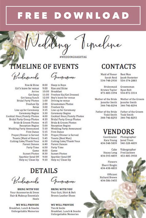 FREE Customizable Wedding Day Timeline - Word Doc Template | Wedding day timeline, Wedding ...