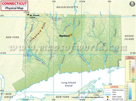 Physical Map of Connecticut