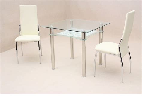 Small square clear glass dining table and 2 chairs - Homegenies