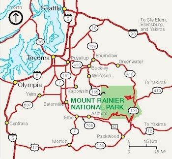 A map showing the major roads and highways around Mount Rainier National Park. Oregon Travel ...