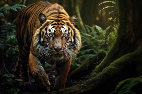 Premium AI Image | A tiger is hunting in the forest