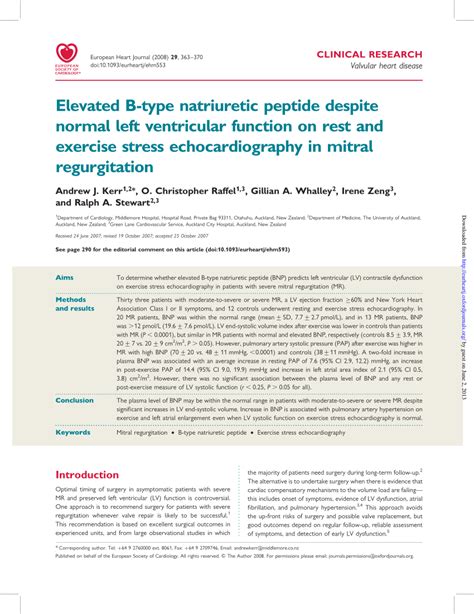 (PDF) Elevated B-type natriuretic peptide despite normal left ventricular function on rest and ...