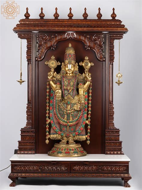 74" Super Large Tirupati Balaji in Wooden Frame Stand with Vaishnav ...