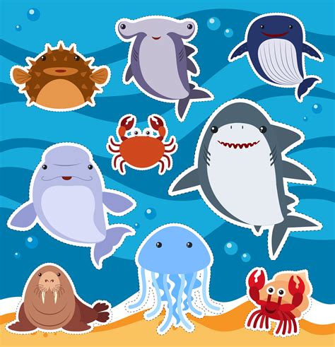 Sticker design with cute sea animals 303223 Vector Art at Vecteezy