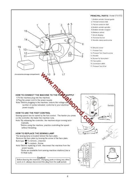 Euro-pro 372, 373, 374, 377 Sewing Machine Instruction Manual