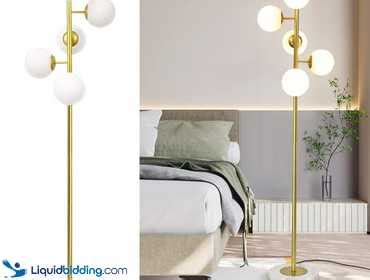 LiquidBidding | 5-Light Floor Lamp in Gold with White...