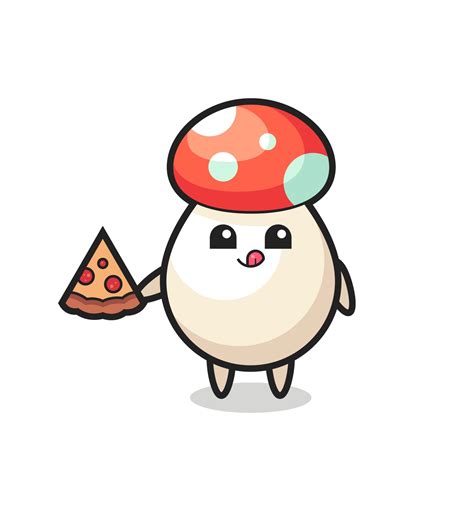 cute mushroom cartoon eating pizza 3424571 Vector Art at Vecteezy