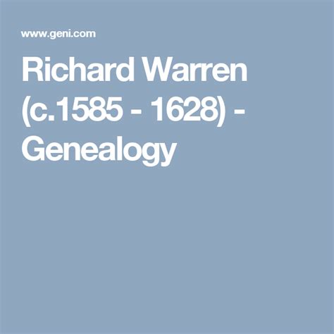 Richard Warren (c.1585 - 1628) - Genealogy | Richard warren, Genealogy, Robert