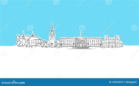 Oslo, Norway Skyline Panorama Vector Sketch Stock Vector - Illustration of destination, drawn ...