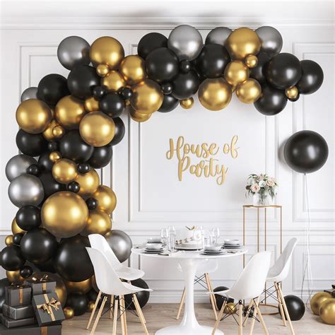 Buy HOUSE OF PARTY 160pcs Black Gold and Silver Balloons Garland Arch ...