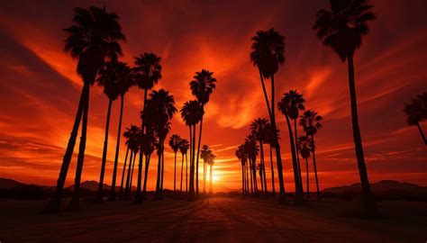 dramatic palm tree silhouette of desert sunset Generative AI 33487315 ...